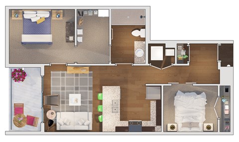 2 bedroom 1 bathroom Floor plan at 20 Midtown, Birmingham, AL